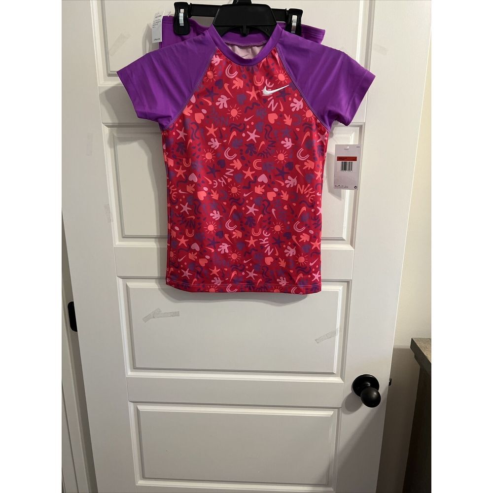 Nike girls, short sleeve top bikini, swimsuit, size, large pink‎
